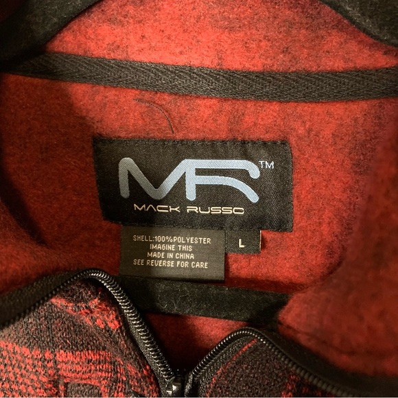 Mack Russo Red and Black Plaid Mock Neck Quarter Zip Fleece Pullover Jacket New - Picture 7 of 8